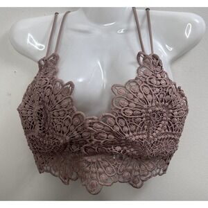 Bralette Size Large Pink Floral Lace Crossback Adjustable BoHO Hippie Top‎